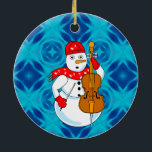 Cello Snowman Keramisch Ornament<br><div class="desc">Een sneeuwpop met een muzieknotensjaal en een cello in de hand is een grappig muziekontwerp voor strijkers in orkest en strijkkwartetten.</div>