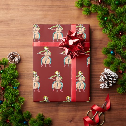 Cello spelende stokmannetje cadeaupapier (Feestdagen Geschenken)