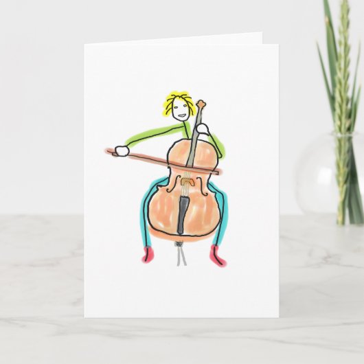 Cello spelende stokmannetje kaart (Voorkant)