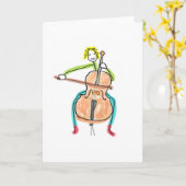 Cello spelende stokmannetje kaart (Gele Bloem)