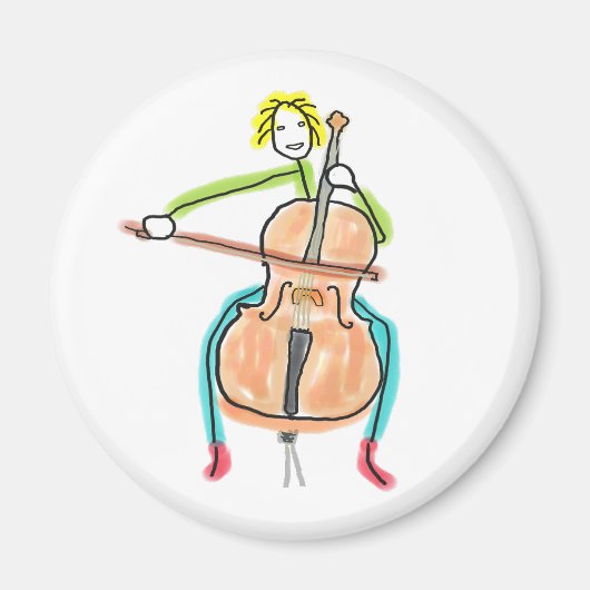 Cello spelende stokmannetje magneet (Voorkant)