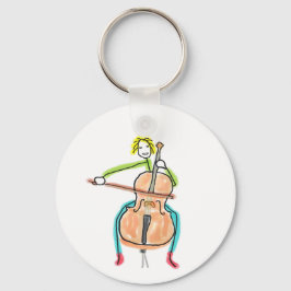 Cello spelende stokmannetje sleutelhanger
