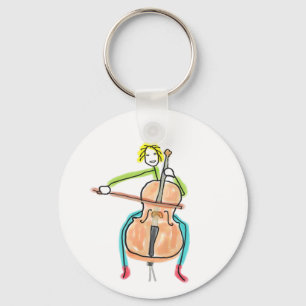 Cello spelende stokmannetje sleutelhanger
