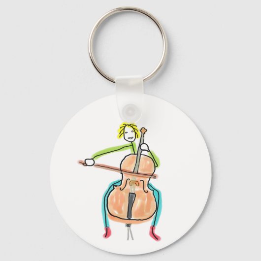 Cello spelende stokmannetje sleutelhanger (Voorkant)