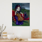 Cello Storm Art Afdrukken zwarte kattengothische m Poster (Keuken)