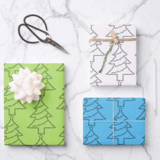 Cello Tekst Kerstboom Inpakpapier Vel (Voorkant)