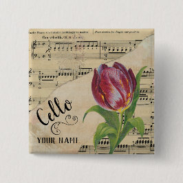 Cello Tulip  — Datablad Music Gepersonaliseerd Vierkante Button 5,1 Cm