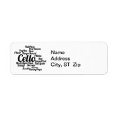 Cello Word Cloud Black-tekst Etiket (Voorkant)