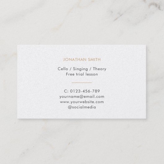 Celloleraar Gold Bass Clef Modern Visitekaartje (Achterkant)