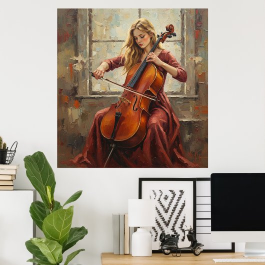 Celloserenade bij het raam poster (Thuiskantoor)