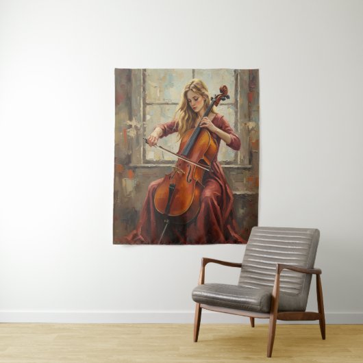 Celloserenade bij het raam wandkleed (In situ)