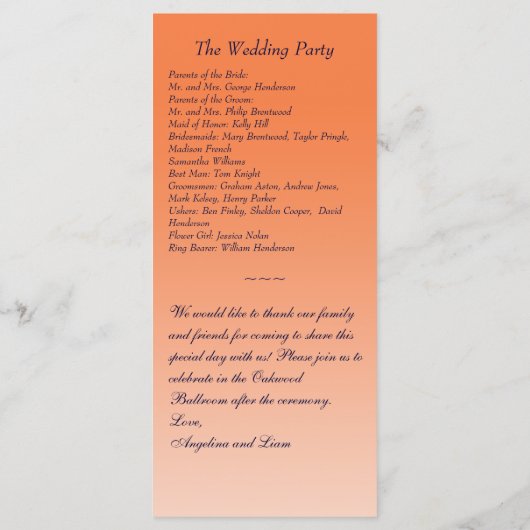 Celosia Oranje Twinkle Lights Wedding Program Programmakaart (Achterkant)