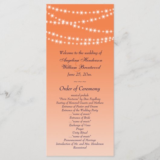 Celosia Oranje Twinkle Lights Wedding Program Programmakaart (Voorkant)