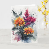 Celosia - Waterverf bloemen Kaart (Gele Bloem)