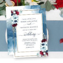 Celsiale bloemen, Elegant Blue Red Paars Floral Kaart