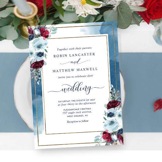 Celsiale bloemen, Elegant Blue Red Paars Floral Kaart