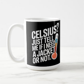 Celsius? Just tell me if I need a jacket or not. Koffiemok