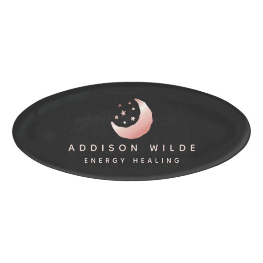 Celsius Roos Gold Crescent Moon Stars Business Naambadge (Voorkant)