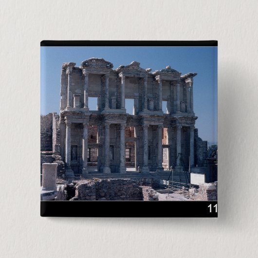 Celsus Library, ingebouwd in AD 135 Vierkante Button 5,1 Cm (Voorkant)