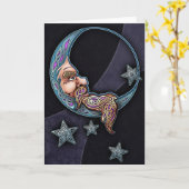 Celtic Art Moon Face Wenskaart Kaart (Gele Bloem)