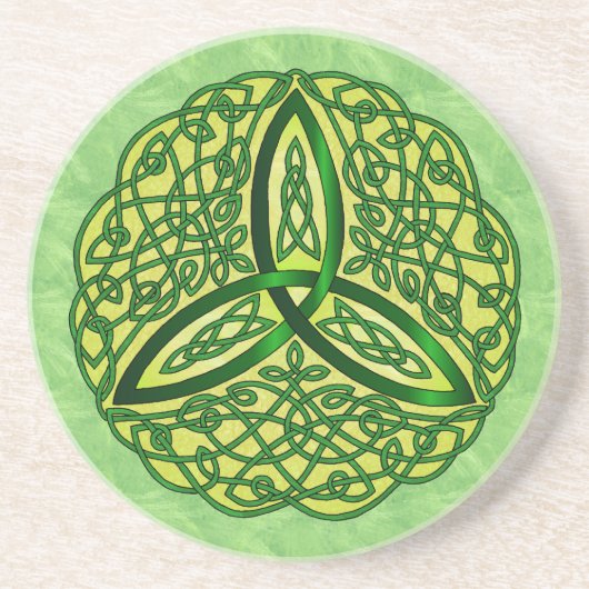 Celtic Art Trinity Knot Green en Gold Zandsteen Onderzetter (Voorkant)