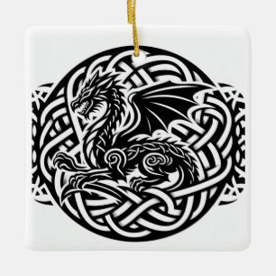 Celtic B&W Dragon Keramisch Ornament