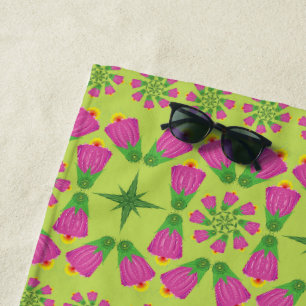 Celtic Bell Flower Mandalas Green Beach Towel Strandlaken
