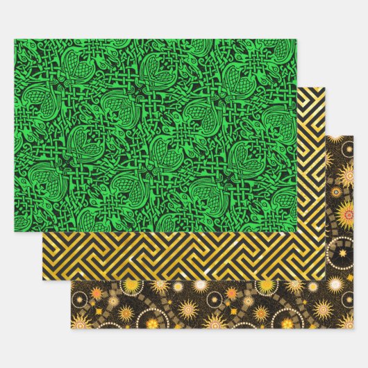 Celtic Bird Knotwork, Amber Meander en Tyson Inpakpapier Vel (Set)