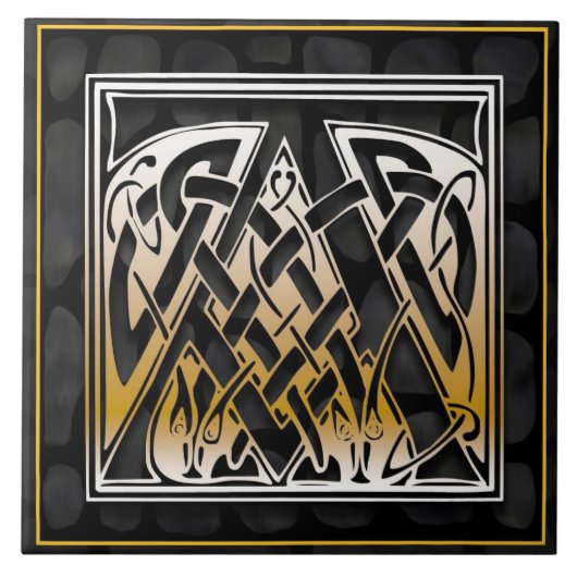 Celtic Black Stone A Monogram Initiaal Tile Tegeltje (Voorkant)