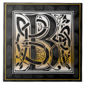 Celtic Black Stone B Monogram Initiaal Tile Tegeltje (Voorkant)