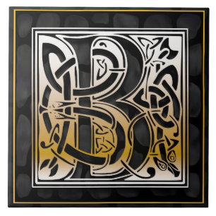 Celtic Black Stone B Monogram Initiaal Tile Tegeltje