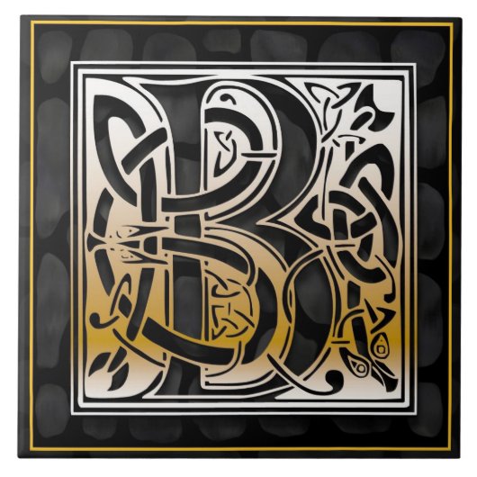 Celtic Black Stone B Monogram Initiaal Tile Tegeltje (Voorkant)