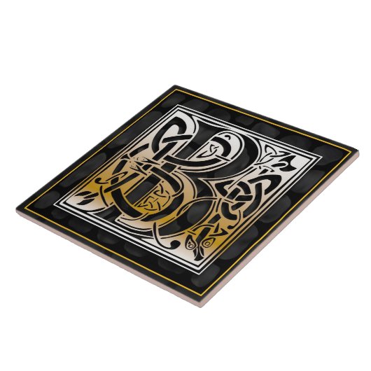 Celtic Black Stone B Monogram Initiaal Tile Tegeltje (Zijkant)