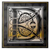 Celtic Black Stone D Monogram Initiaal Tile Tegeltje (Voorkant)