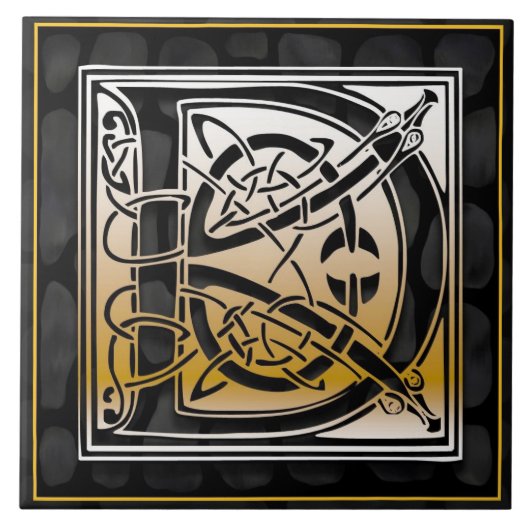 Celtic Black Stone D Monogram Initiaal Tile Tegeltje (Voorkant)