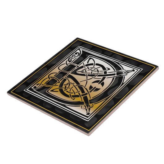 Celtic Black Stone D Monogram Initiaal Tile Tegeltje (Zijkant)
