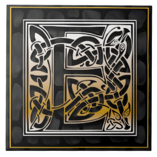 Celtic Black Stone E Monogram Initiaal Tile Tegeltje
