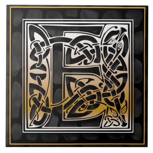Celtic Black Stone E Monogram Initiaal Tile Tegeltje (Voorkant)