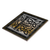 Celtic Black Stone F Monogram Initiaal Tegel Tegeltje (Zijkant)