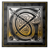 Celtic Black Stone G Monogram Initiaal Tile Tegeltje (Voorkant)