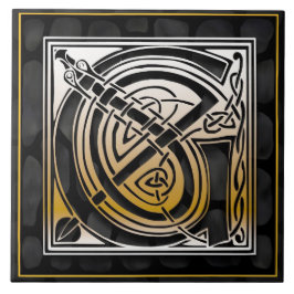 Celtic Black Stone G Monogram Initiaal Tile Tegeltje
