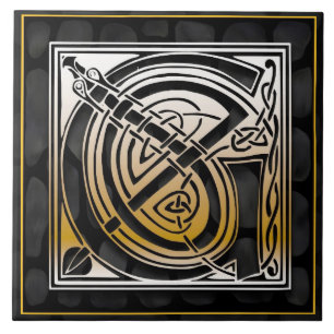 Celtic Black Stone G Monogram Initiaal Tile Tegeltje