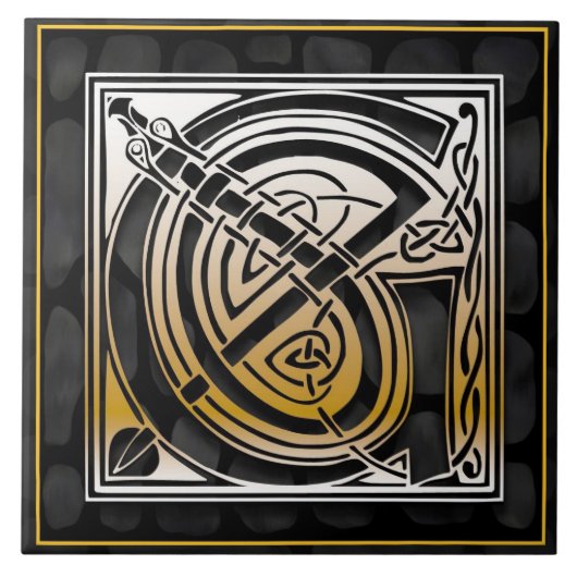 Celtic Black Stone G Monogram Initiaal Tile Tegeltje (Voorkant)