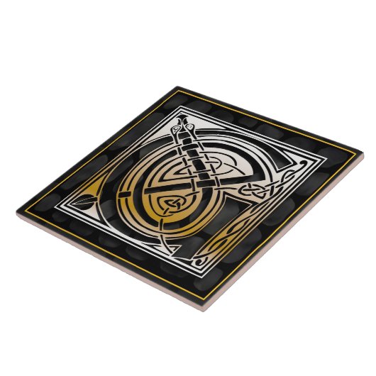 Celtic Black Stone G Monogram Initiaal Tile Tegeltje (Zijkant)