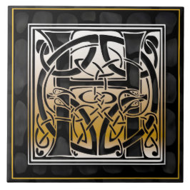 Celtic Black Stone H Monogram Initiaal Tile Tegeltje