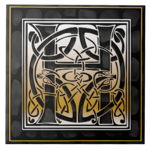 Celtic Black Stone H Monogram Initiaal Tile Tegeltje