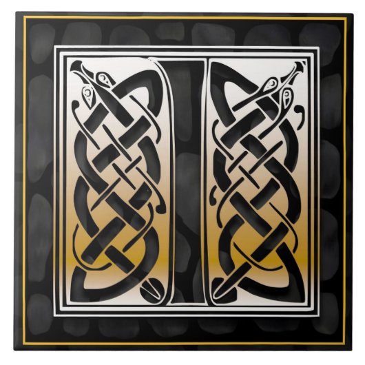 Celtic Black Stone I Monogram Initiaal Tegel Tegeltje (Voorkant)