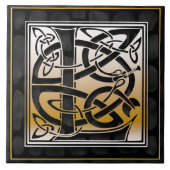 Celtic Black Stone L Monogram Initiaal Tile Tegeltje (Voorkant)