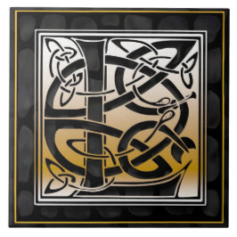Celtic Black Stone L Monogram Initiaal Tile Tegeltje