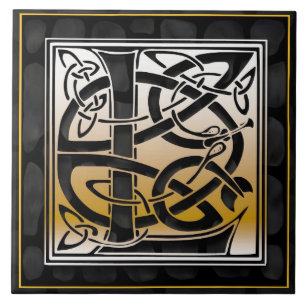 Celtic Black Stone L Monogram Initiaal Tile Tegeltje